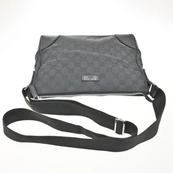 GUCCI Logo GG Pattern Shoulder Bag Canvas Leather Black SHW Italy 35MA141 - Picture 5 of 15